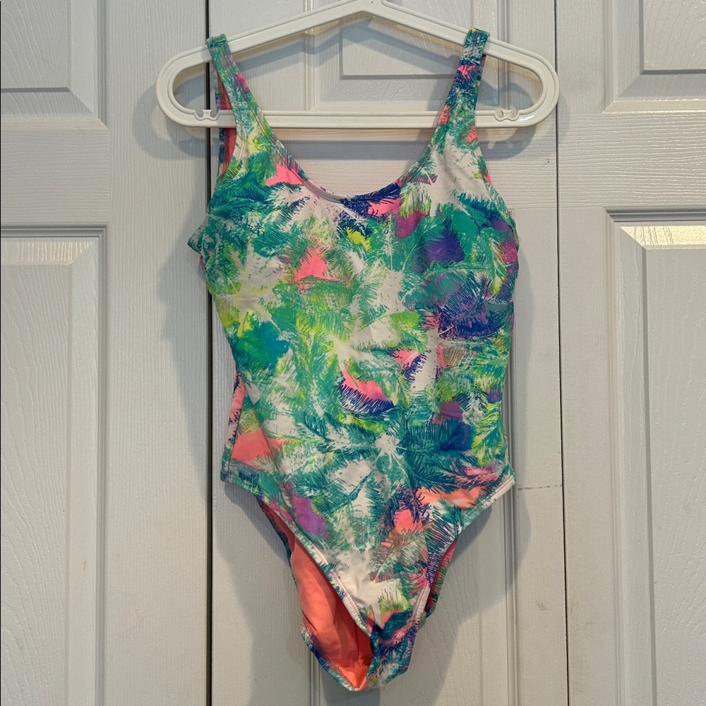 Xhilaration Green and Blue One Piece Swimsuit with Tie-Dye Pattern
